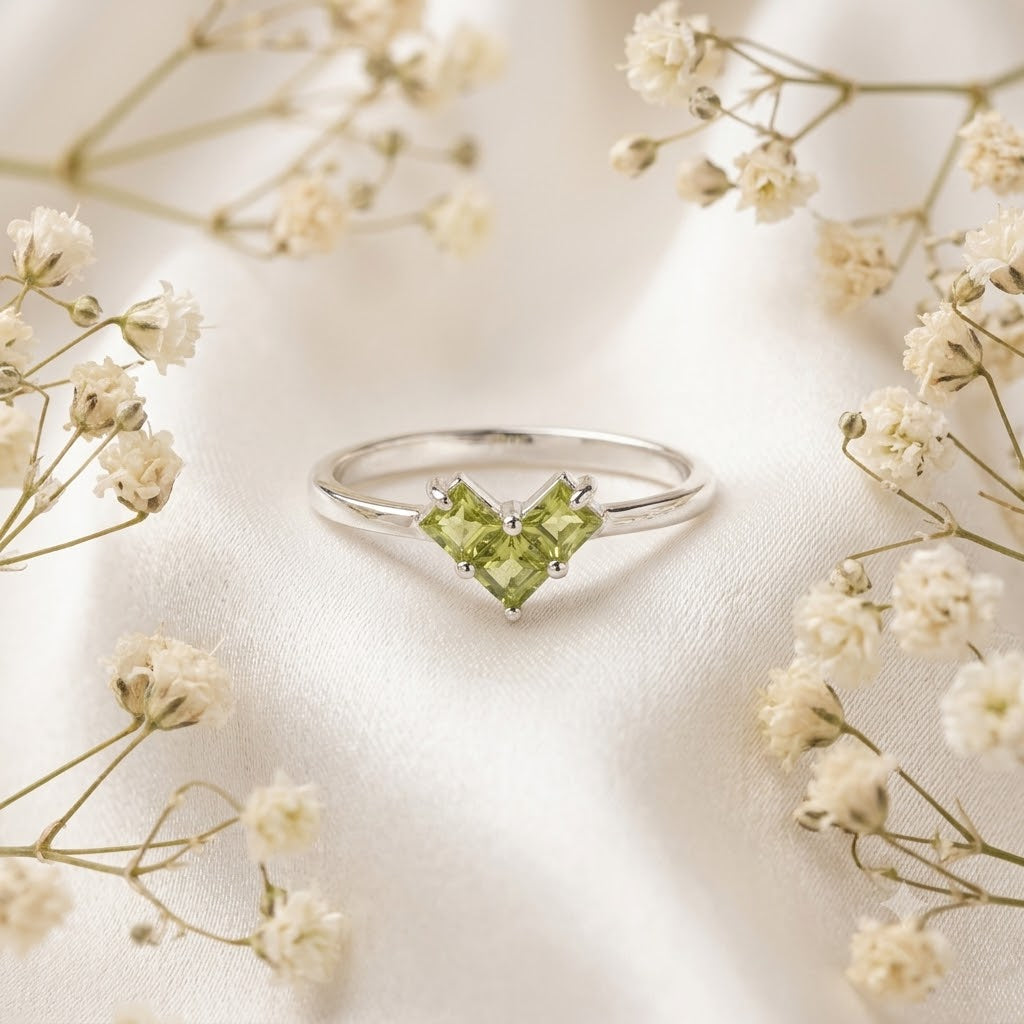 Princess Peridot Heart Ring in 925 Sterling Silver