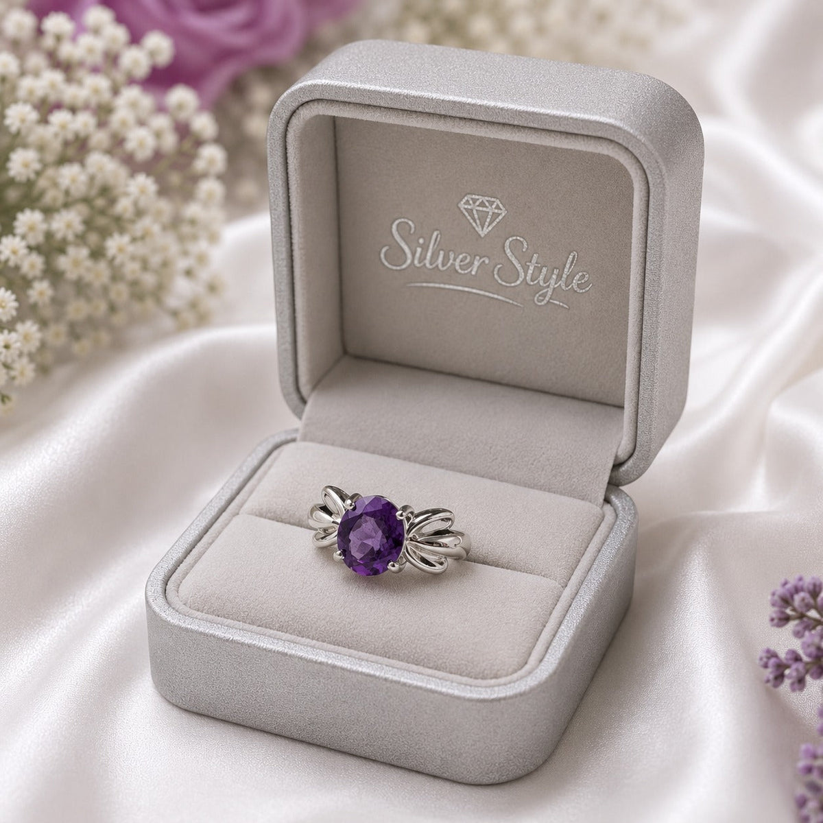 Amethyst Oval Ring in Authentic 925 Sterling Silver for Women