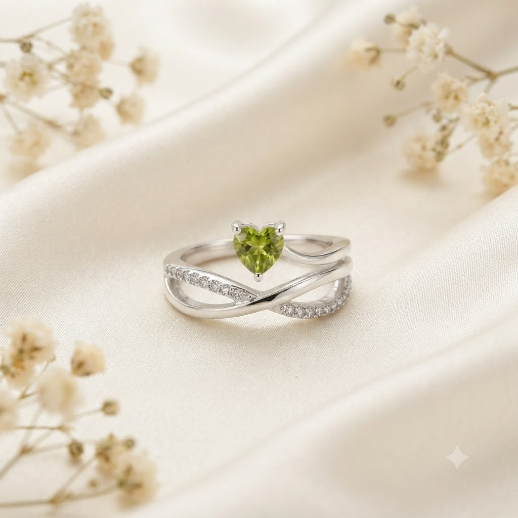 Peridot Heart Infinity Ring in 925 Sterling Silver
