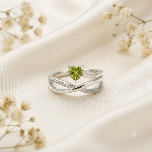 Peridot Heart Infinity Ring in 925 Sterling Silver