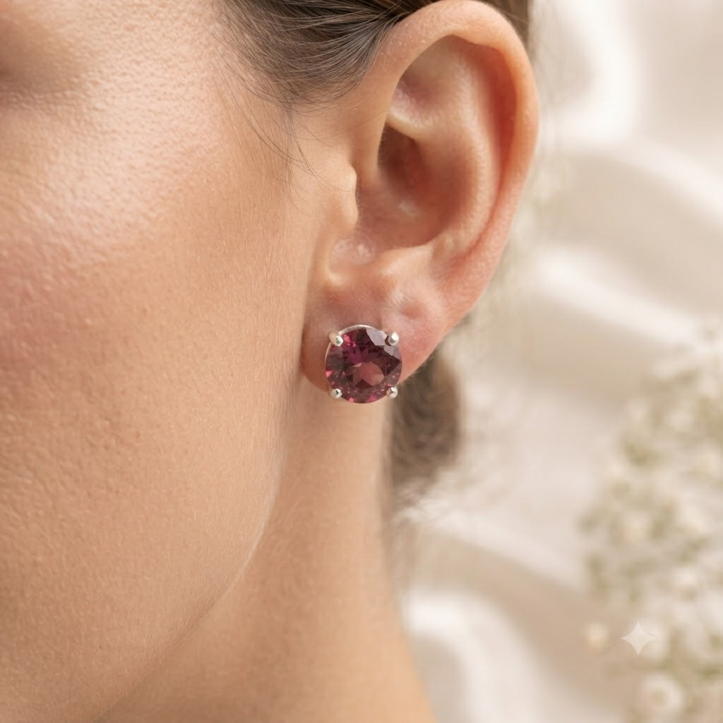 Pink Tourmaline stud earrings in 925 sterling silver