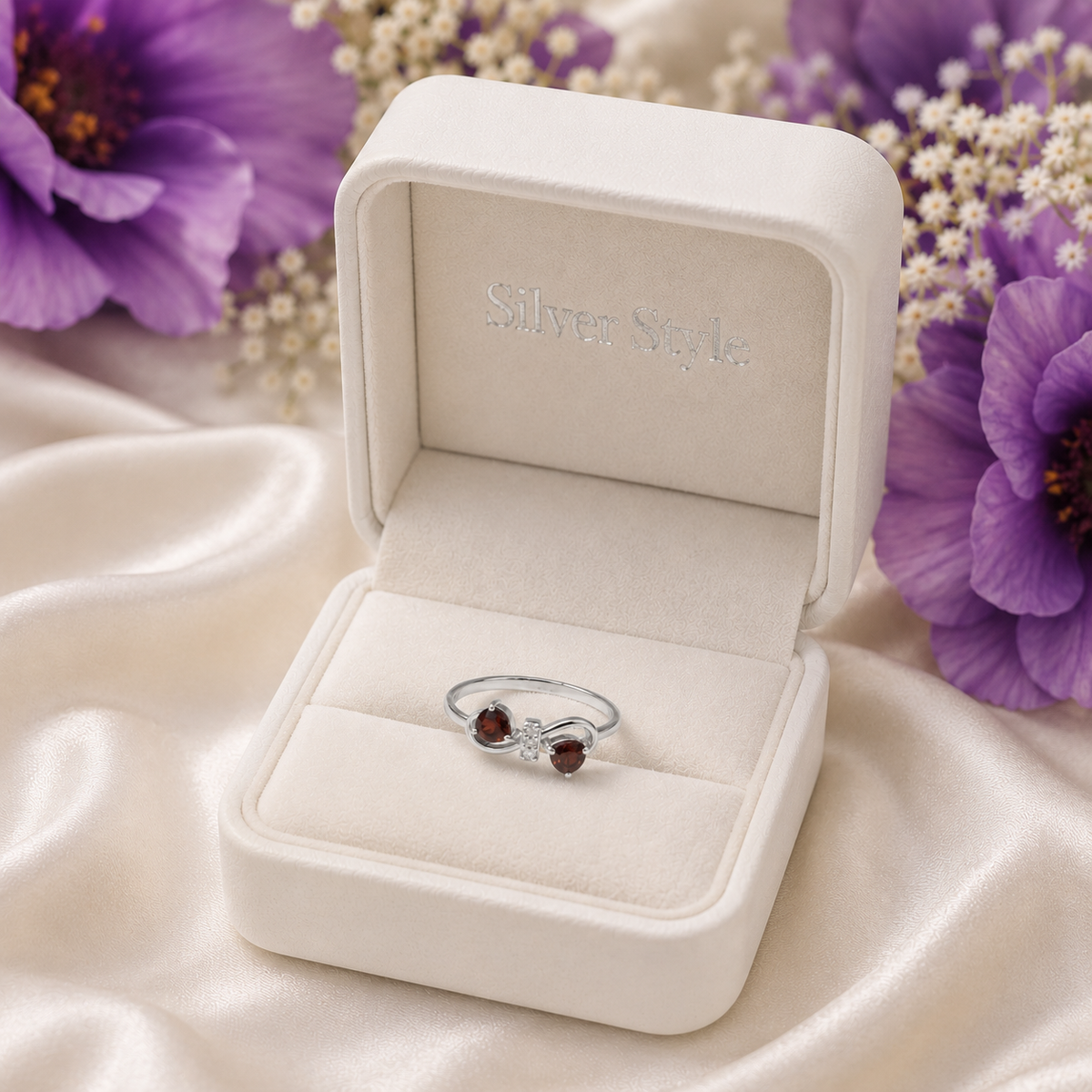 Bypass Garnet Ring in Authentic 925 Sterling Silver