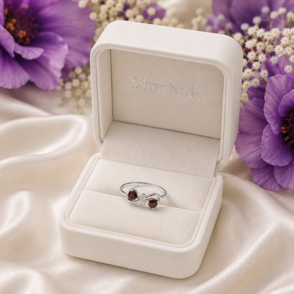 Bypass Garnet Ring in Authentic 925 Sterling Silver