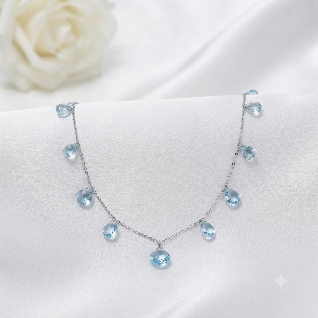 Blue Topaz drop necklace in 925 Sterling Silver with blue gemstone drops