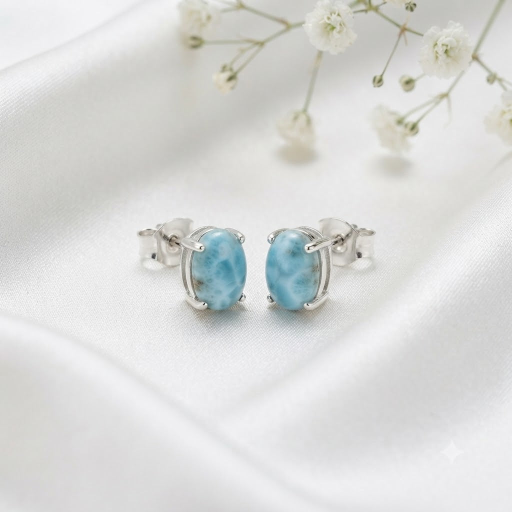 Larimar oval stud earrings in 925 sterling silver