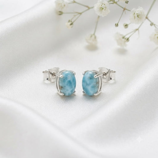 Larimar oval stud earrings in 925 sterling silver