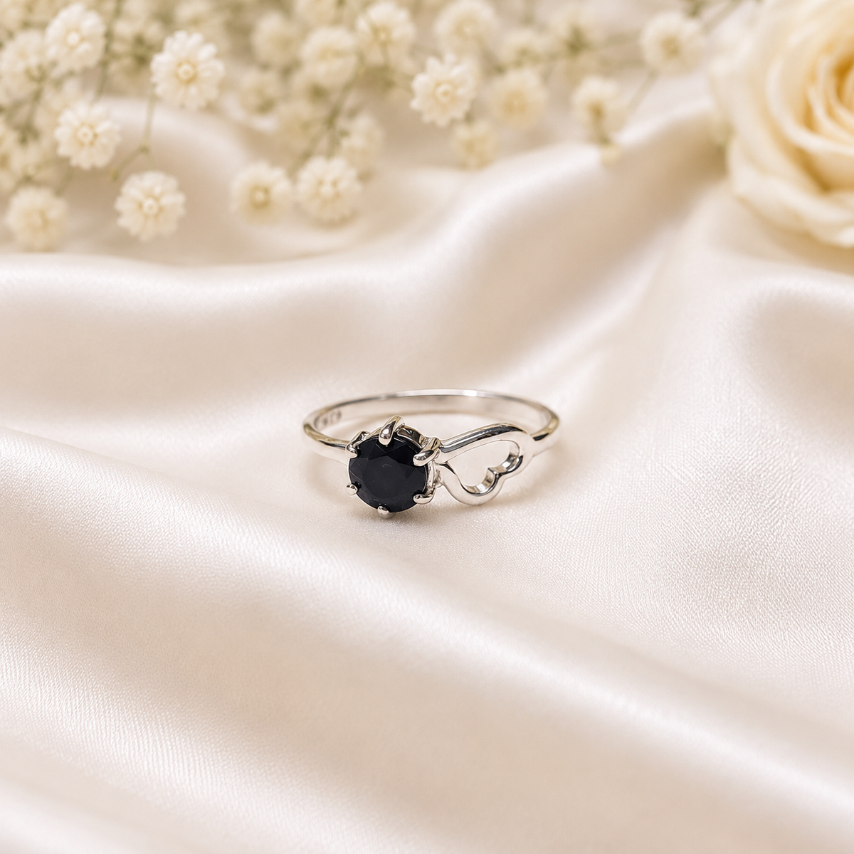 Heart Black Onyx Ring in Authentic 925 Sterling Silver
