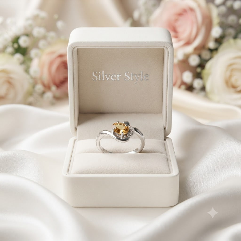 Oval Citrine Ring 925 Sterling Silver Jewelry with Golden Yellow Citrine