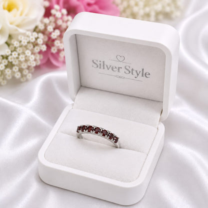Garnet Band Ring in Authentic 925 Sterling Silver