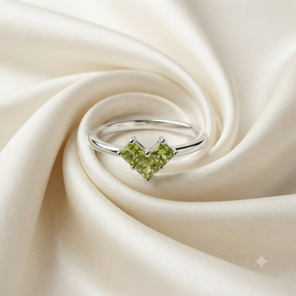 Princess Peridot Heart Ring in 925 Sterling Silver