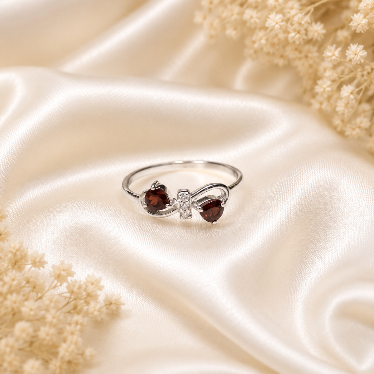 Bypass Garnet Ring in Authentic 925 Sterling Silver