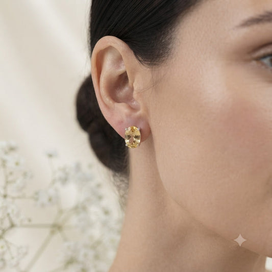 Oval Citrine stud earrings in 925 sterling silver by Silver Style