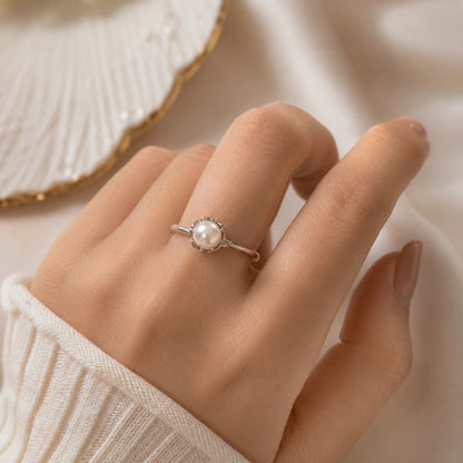 Freshwater Pearl Solitaire Ring 925 Silver