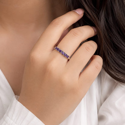 Amethyst Half Eternity Ring in Authentic 925 Sterling Silver for Women