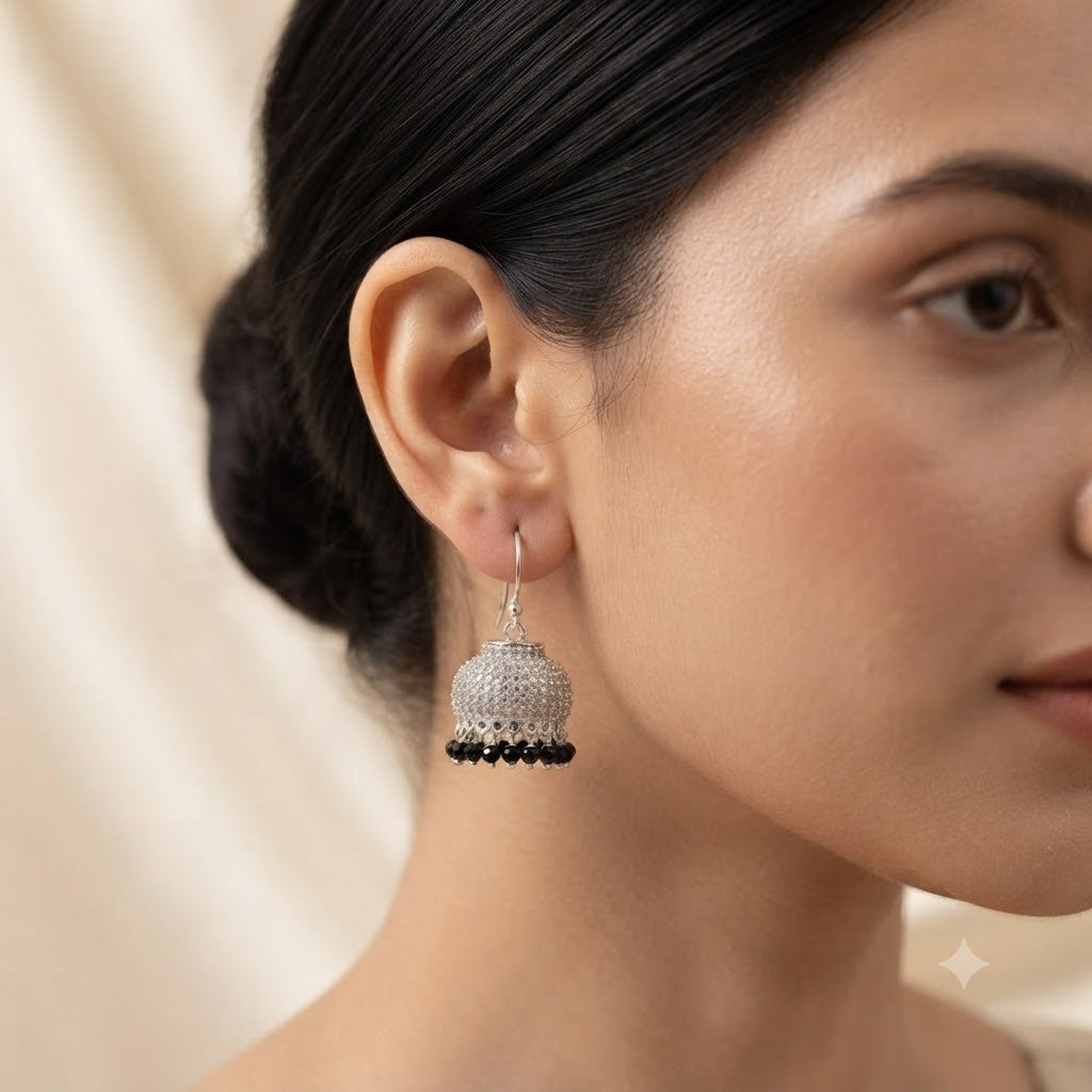 925 sterling silver black onyx jhumka earrings for women
