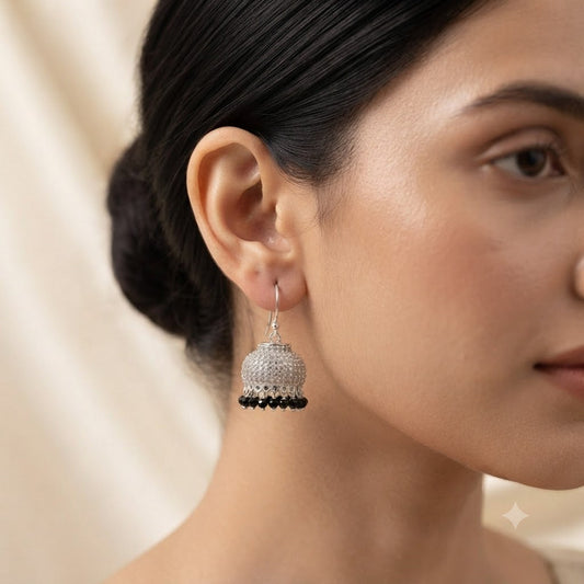 925 sterling silver black onyx jhumka earrings for women