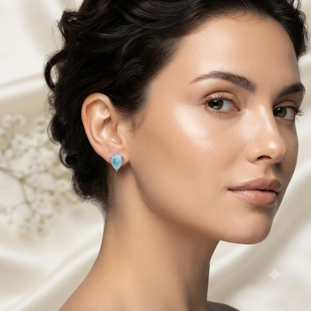 Larimar teardrop stud earrings in 925 sterling silver