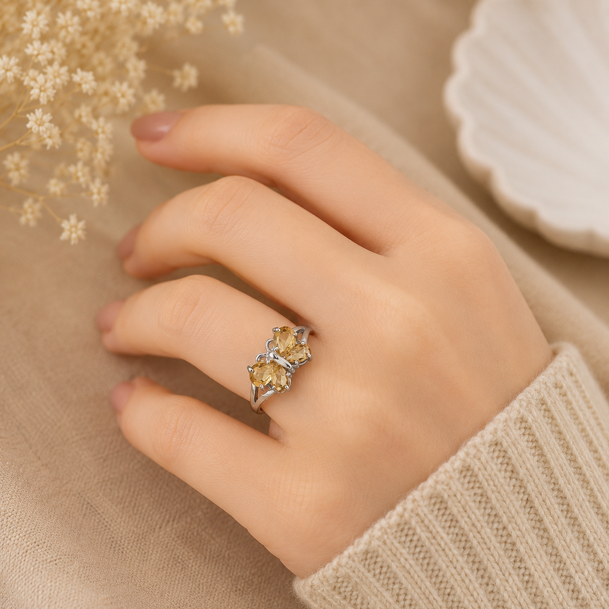 Butterfly Citrine Ring in Authentic 925 Sterling Silver