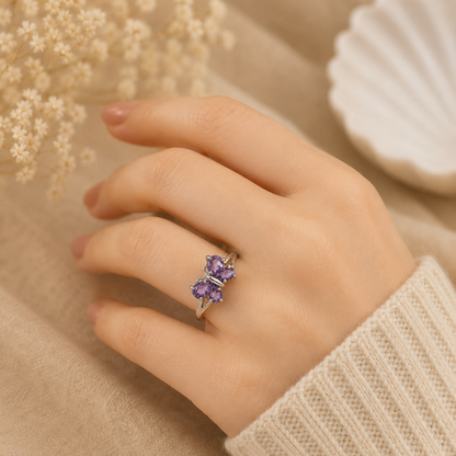 Butterfly Amethyst Ring in Authentic 925 Sterling Silver for Women
