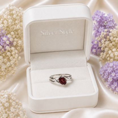 Red Garnet Oval Bypass Ring in 925 Sterling Silver