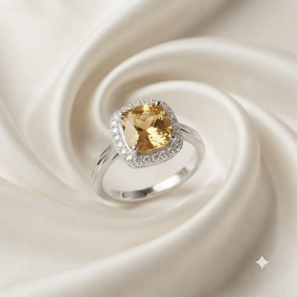 Cluster Citrine Ring 925 Sterling Silver Jewelry with Golden Yellow Citrine