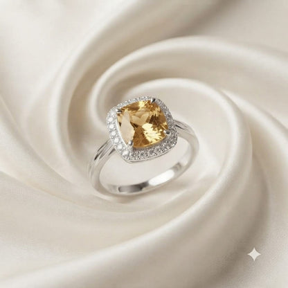 Cluster Citrine Ring 925 Sterling Silver Jewelry with Golden Yellow Citrine