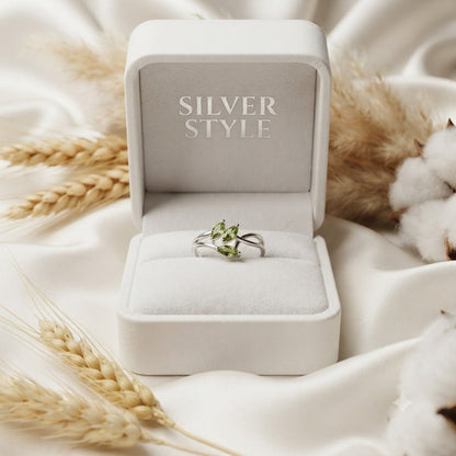 Triple Marquise Peridot Bypass Ring in 925 Sterling Silver