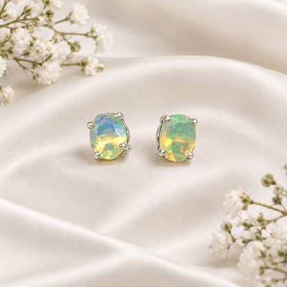 White Opal stud earrings in 925 sterling silver by Silver Style