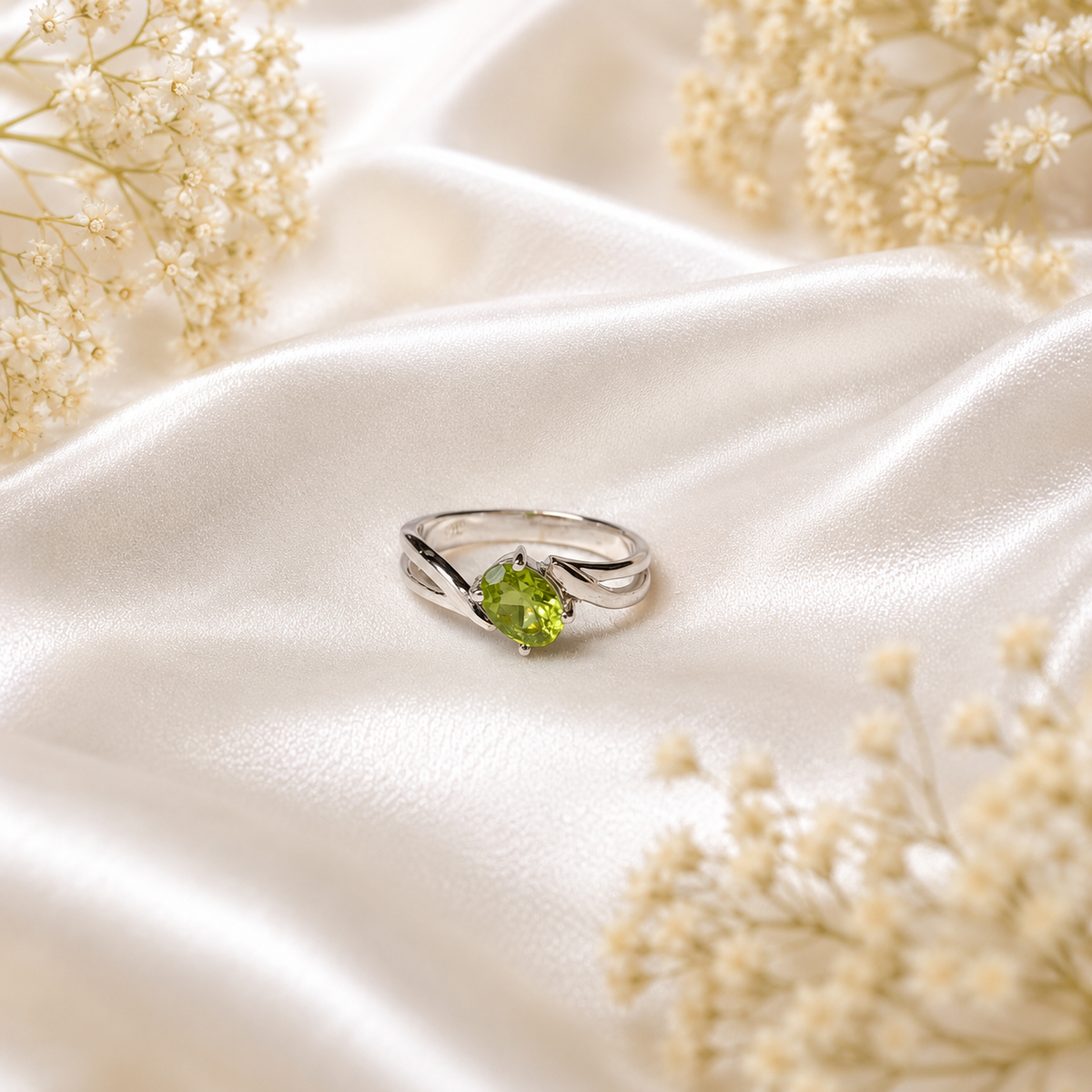Oval Peridot Bypass Ring in 925 Sterling Silver