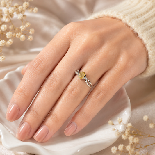 Split Citrine Ring in Authentic 925 Sterling Silver