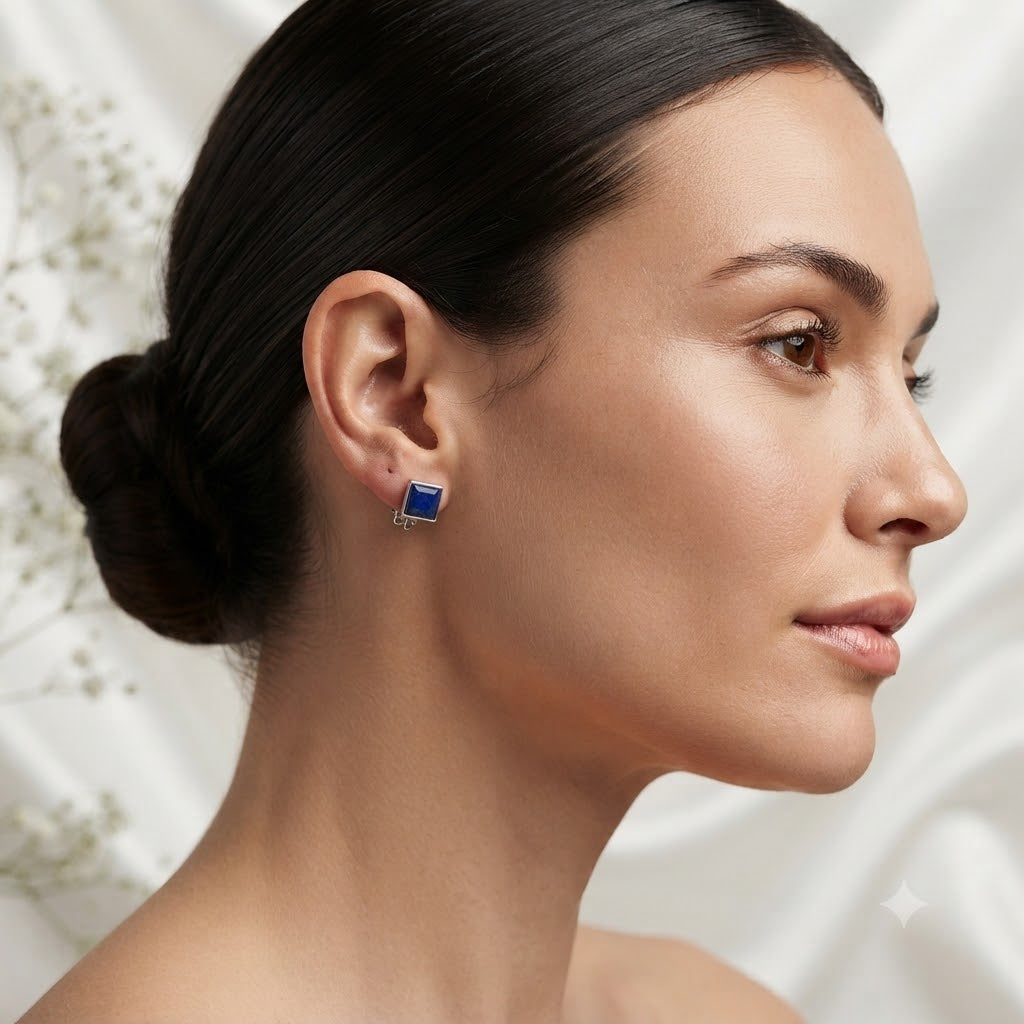 Lapis Lazuli stud earrings in 925 sterling silver by Silver Style
