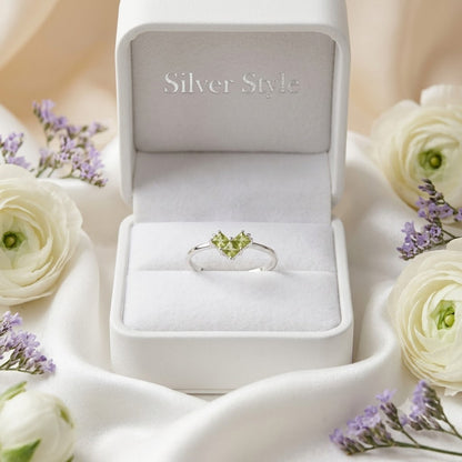Princess Peridot Heart Ring in 925 Sterling Silver