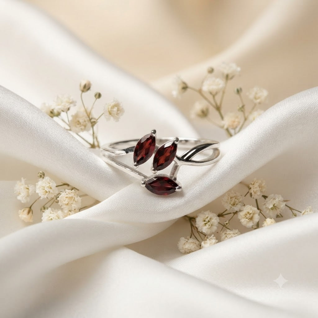 Red Garnet Marquise Bypass Ring in 925 Sterling Silver