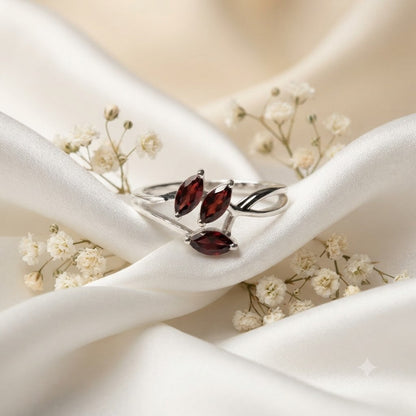 Red Garnet Marquise Bypass Ring in 925 Sterling Silver