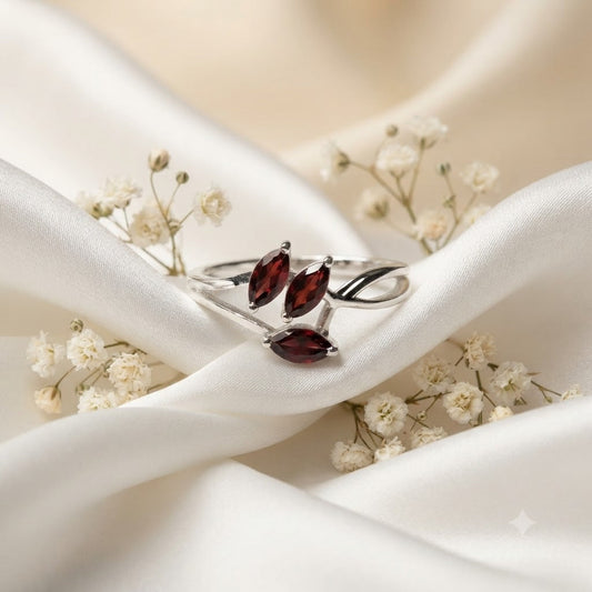 Red Garnet Marquise Bypass Ring in 925 Sterling Silver