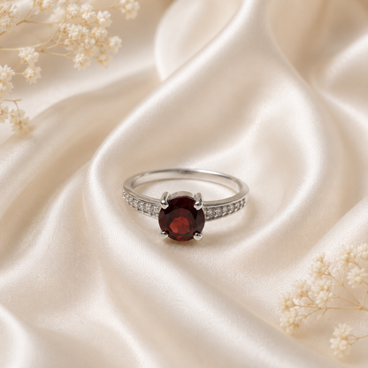 Pave Garnet Ring in Authentic 925 Sterling Silver