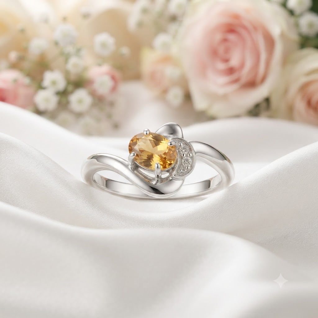 Oval Citrine Ring 925 Sterling Silver Jewelry with Golden Yellow Citrine