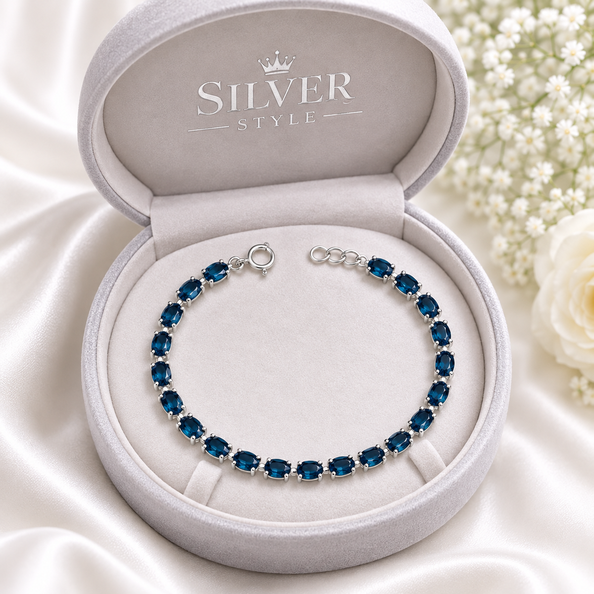 London Blue Topaz Tennis Bracelet in 925 Sterling Silver