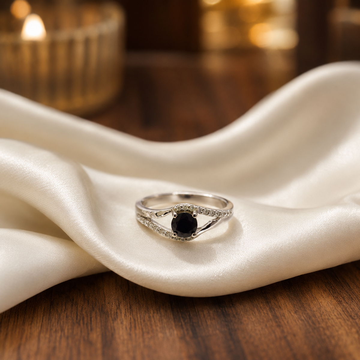 Bypass Black Onyx Ring in 925 Sterling Silver with Round Black Onyx