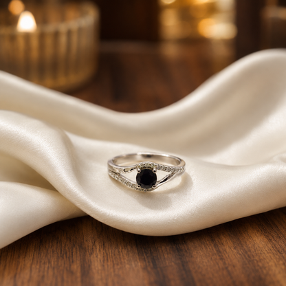 Bypass Black Onyx Ring in 925 Sterling Silver with Round Black Onyx
