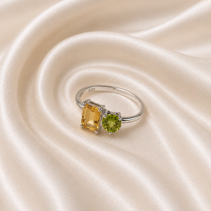 Citrine Peridot Duo Ring in Authentic 925 Sterling Silver
