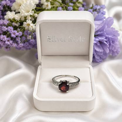 Pave Garnet Ring in Authentic 925 Sterling Silver