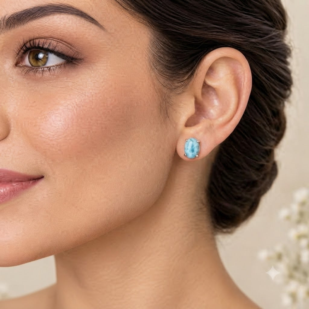 Larimar oval stud earrings in 925 sterling silver