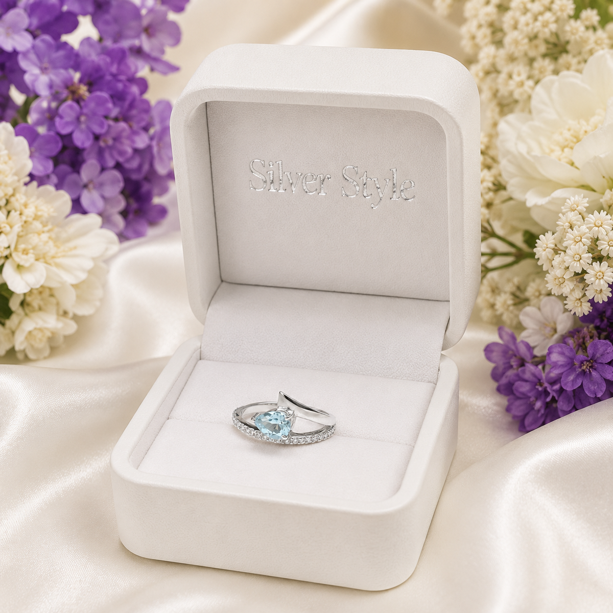 Bypass Blue Topaz Ring in Authentic 925 Sterling Silver