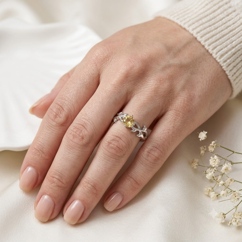 Floral Citrine Ring in Authentic 925 Sterling Silver