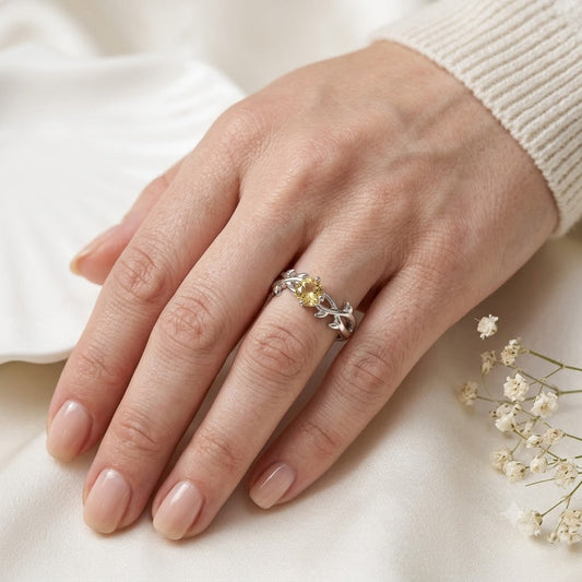 Floral Citrine Ring in Authentic 925 Sterling Silver