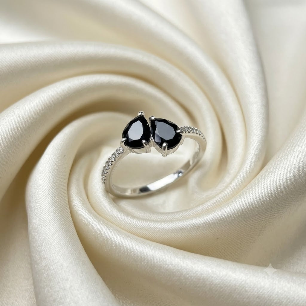 Twin Black Onyx Ring in 925 Sterling Silver Jewelry