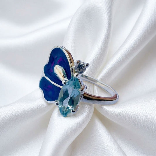 Blue Butterfly Statement Ring 925 Silver