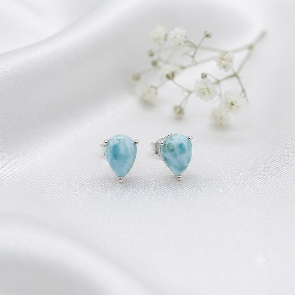 Larimar teardrop stud earrings in 925 sterling silver