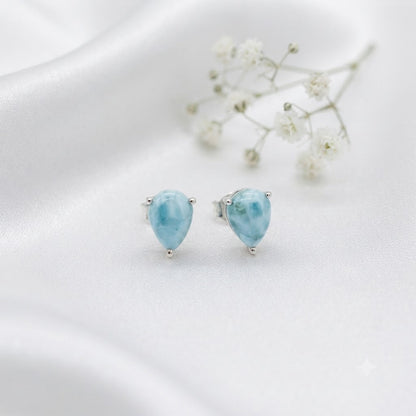 Larimar teardrop stud earrings in 925 sterling silver